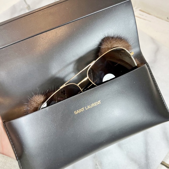Saint Laurent Mink Fur Classic 11 Aviator Shield Sunglasses - Picture 11 of 14